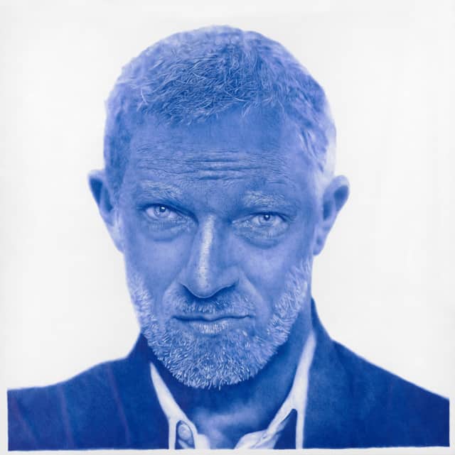 Vincent Cassel, 2016/2017 Dessin au stylo à bille bleu sur papier 150 x 150 cm, KO-1701 ©KONRAD (collection privée)